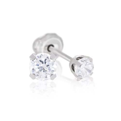Inverness 14k white gold, 5mm piercing earrings with white stones 138E