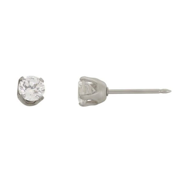 Inverness 14k white gold, 5mm piercing earrings with white stones 138E - Image 3