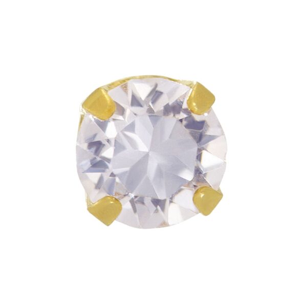 Inverness 14k yellow solid gold, 3mm piercing earrings with white stones 243E - Image 2