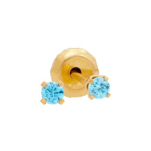 Inverness medical gold plated 2mm, Blue Topaz piercing earrings 1063C