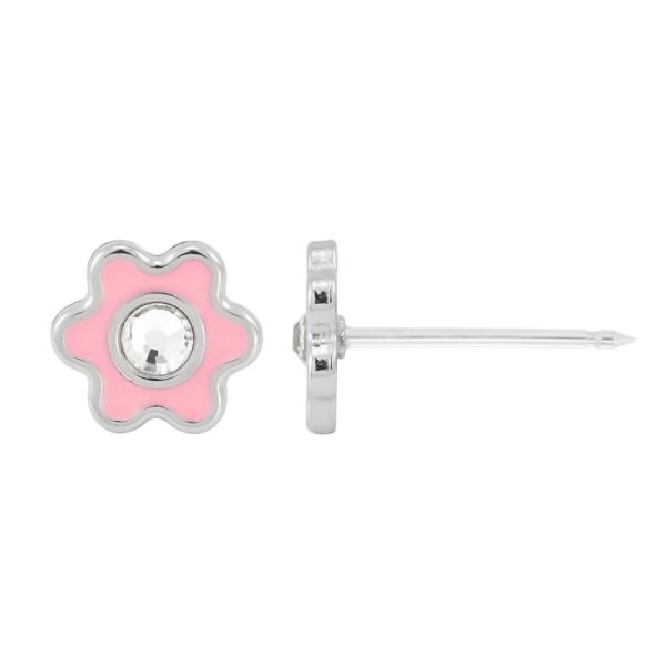 Inverness medical stainless steel 6mm Flower Pink with crystal piercing earrings 009C - Image 2