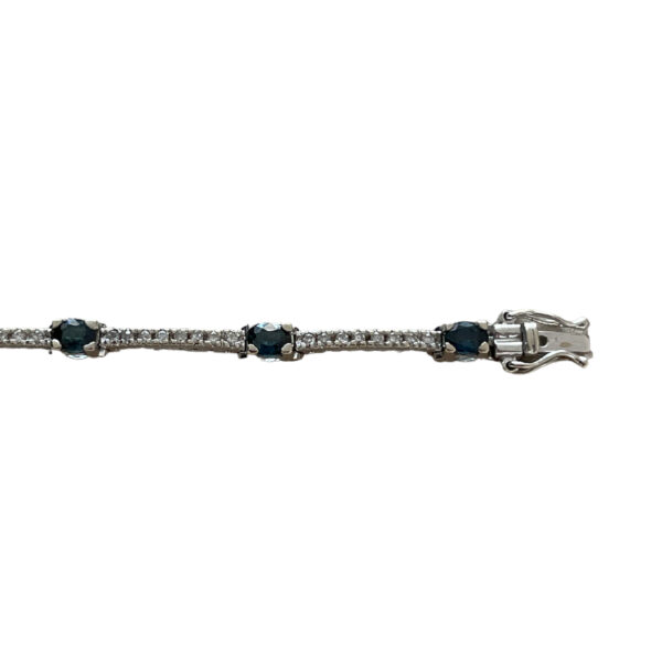 14k white gold Tennis bracelet with brilliants and blue stones - Image 2