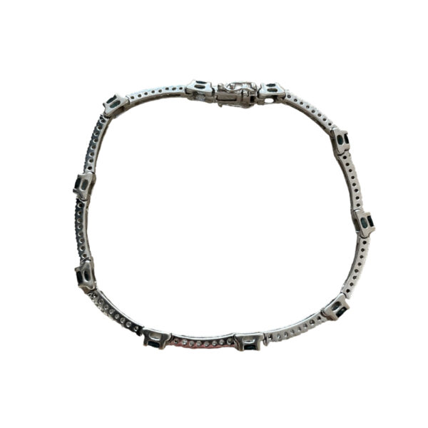 14k white gold Tennis bracelet with brilliants and blue stones - Image 6