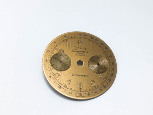 Landeron caliber 148 Coresa Chronographe Suisse chocolate watch dial
