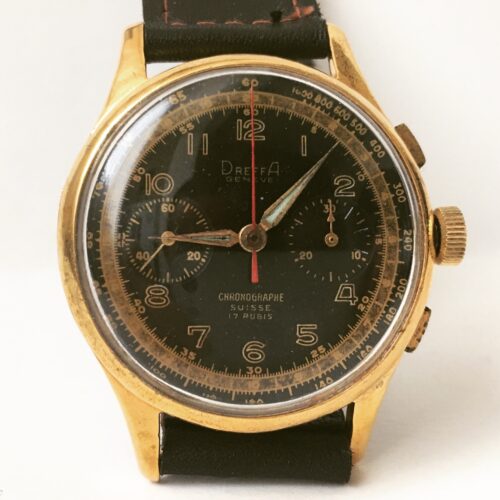 Vintage Dreffa Geneve Chronograph Men's Watch Black Dial Landeron 51