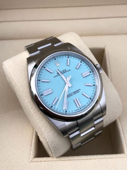 New Rolex 124300 Oyster Perpetual watch 41mm turquoise blue dial