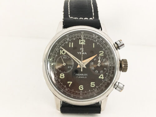 Vintage Yema Chronograph Watch Military Dial Valjoux 92