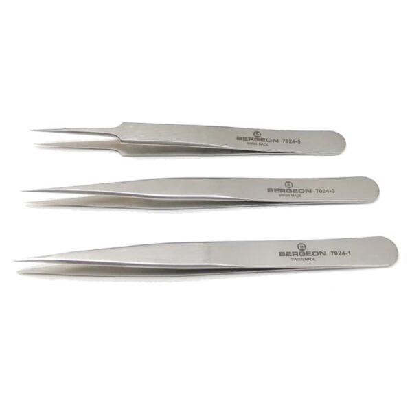 Bergeon 7024-P03 set of 3 non magnetic watchmaker tweezers - Image 2
