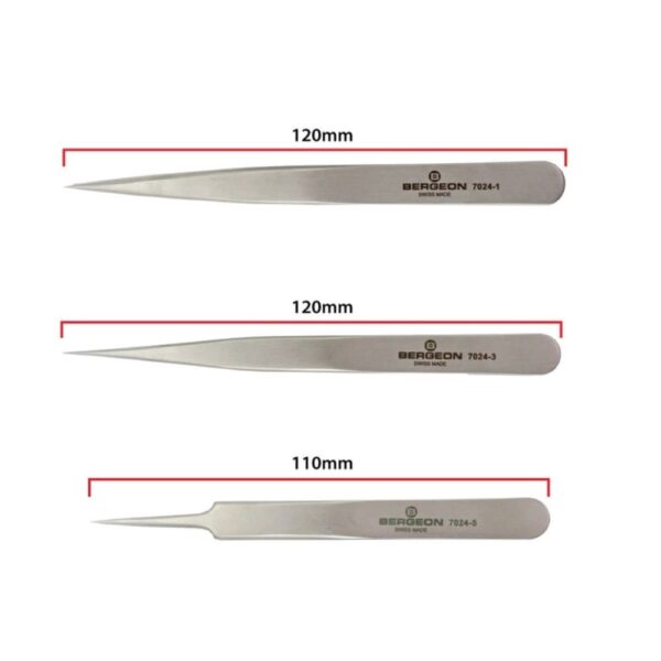 Bergeon 7024-P03 set of 3 non magnetic watchmaker tweezers - Image 3