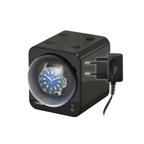 Boxy Fancy Brick black watch winder box for one watch combinable with adapter
