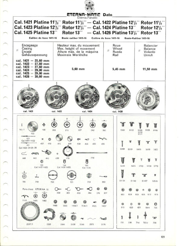 Eterna 1424U balance wheel with bridge part