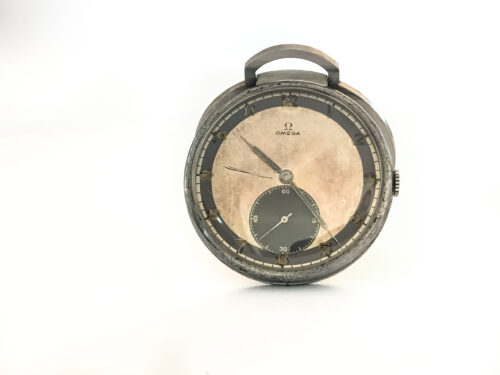 Military Omega pocket watch with frame and two tone dial