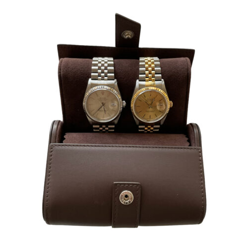 New Rolex leather pouch travel box in brown for 2 watches