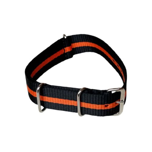 Nylon watch NATO strap black with orange band, 20mm