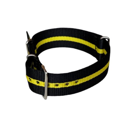 Nylon watch NATO strap black with yellow band, 18mm
