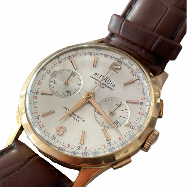 Vintage Almadia 18k gold chronograph men's watch with Landeron 152 38mm - Image 4