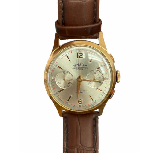Vintage Almadia 18k gold chronograph men's watch with Landeron 152 38mm