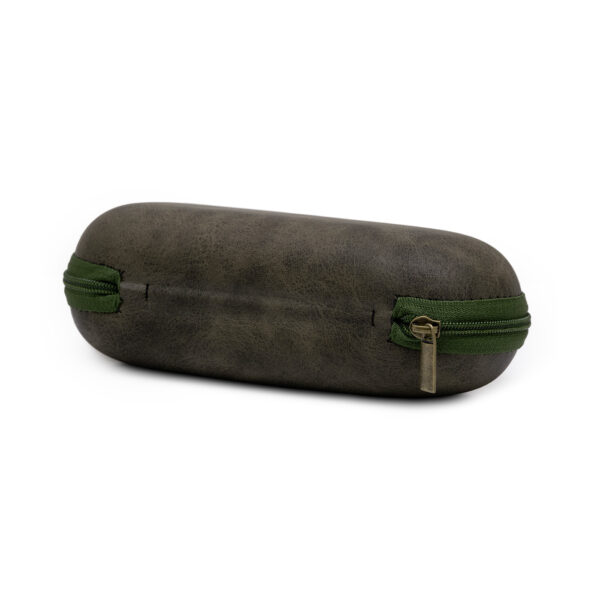Watch Box hard case, vintage design leather imitation, gray/khaki green - Image 2