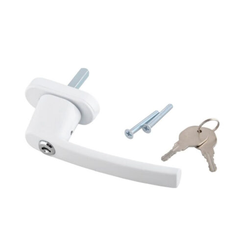 White window handle with a lock