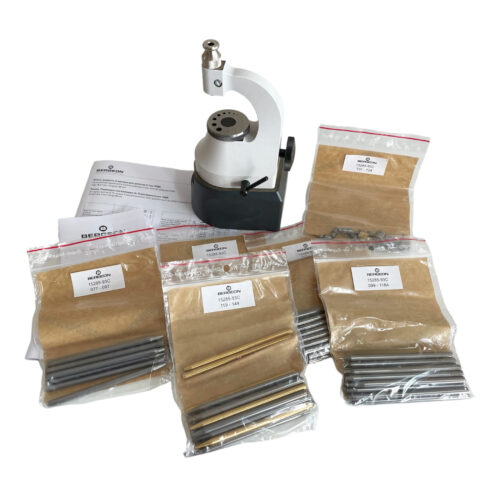 Bergeon 15285-93C staking tool and friction jeweling outfit, with 120 punches and 24 stakes