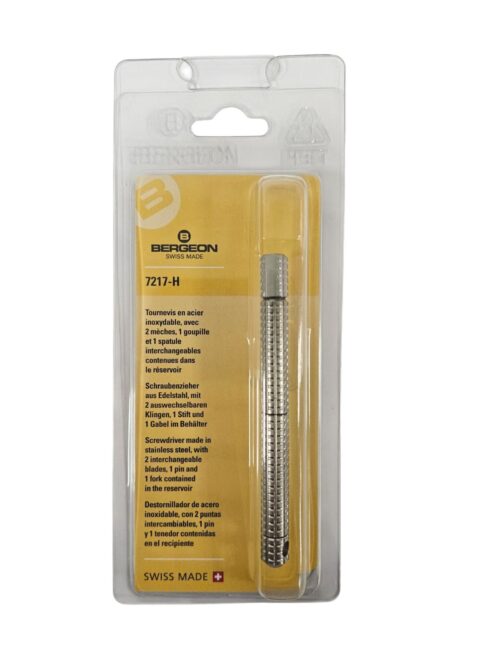 Bergeon 7217-H Screwdriver made in stainless steel, with 4 interchangeable blades