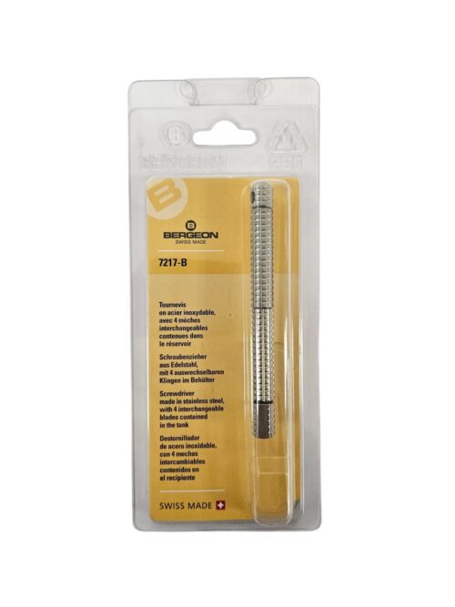 Bergeon 7217-B Screwdriver made in stainless steel, with 4 interchangeable blades