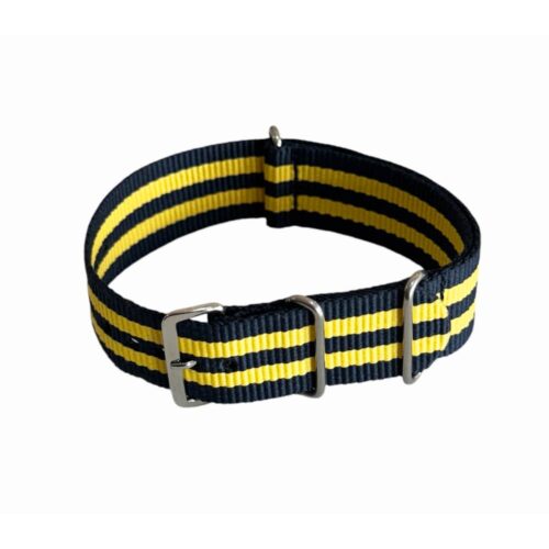 Nylon watch NATO strap navy blue with yellow, 22mm