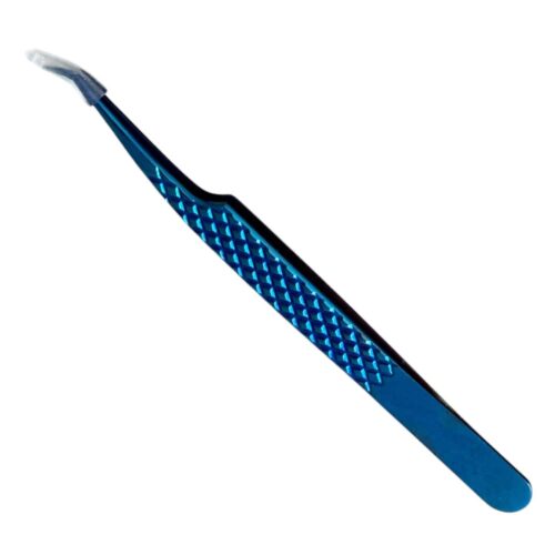 Shinezy C12 stainless steel curved blue tweezer, non-magnetic for watchmakers and jewellers, 120mm