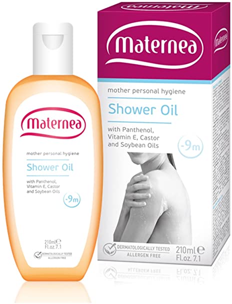 Maternea Mother Skin Care Bath Shower Oil with Panthenol, Vitamin E, Castor & Soy Oils 210ml SLES & SLS Free