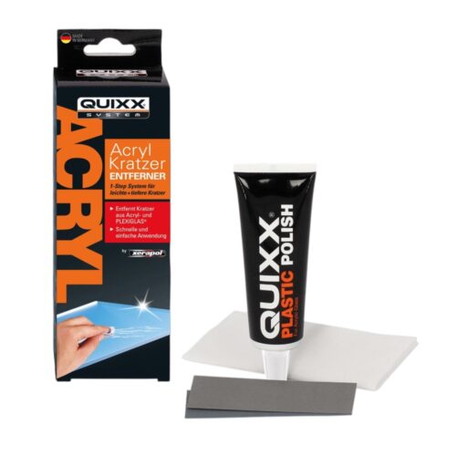 Quixx 10003 removes scratches for acrylic and plexiglass surfaces from cars