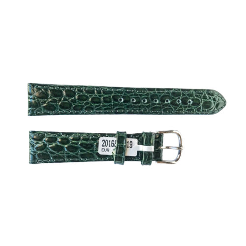 Croco pattern leather strap for watches in green color 18 mm silver tone buckle