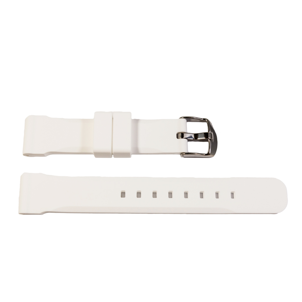 Chrono white silicone watch strap with stainless steel buckle unisex 20 mm