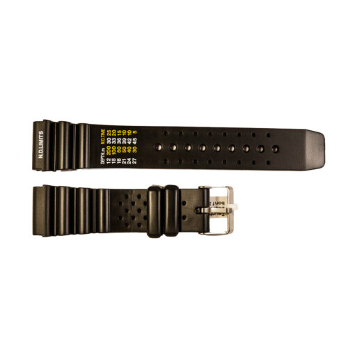 Rubber diver watch strap with decompression table and stainless steel buckle 22 mm, 24 mm