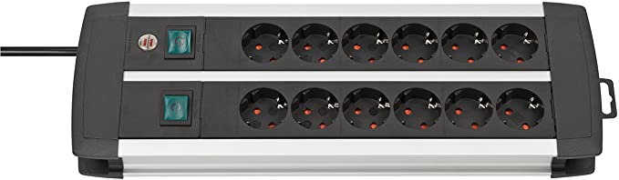 Brennenstuhl Premium Aluminium Line Extension Lead, Aluminium (with Switch and 3m Cable) – Colour: Black, black, 1391000912