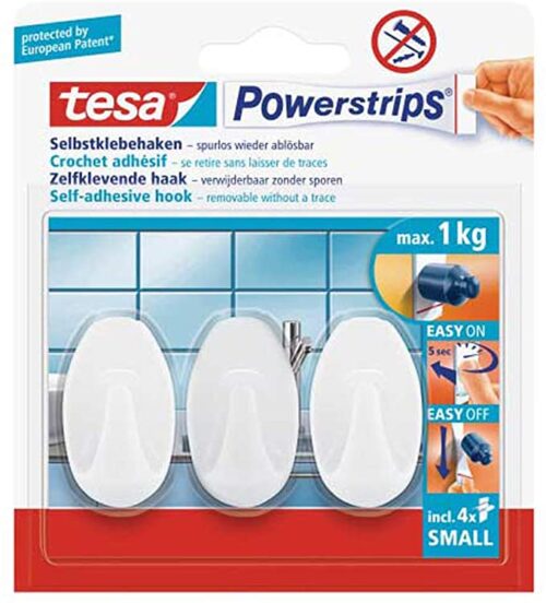 tesa Powerstrips Hooks Small OVAL - Removable Self-Adhesive Wall Hook for Glass
