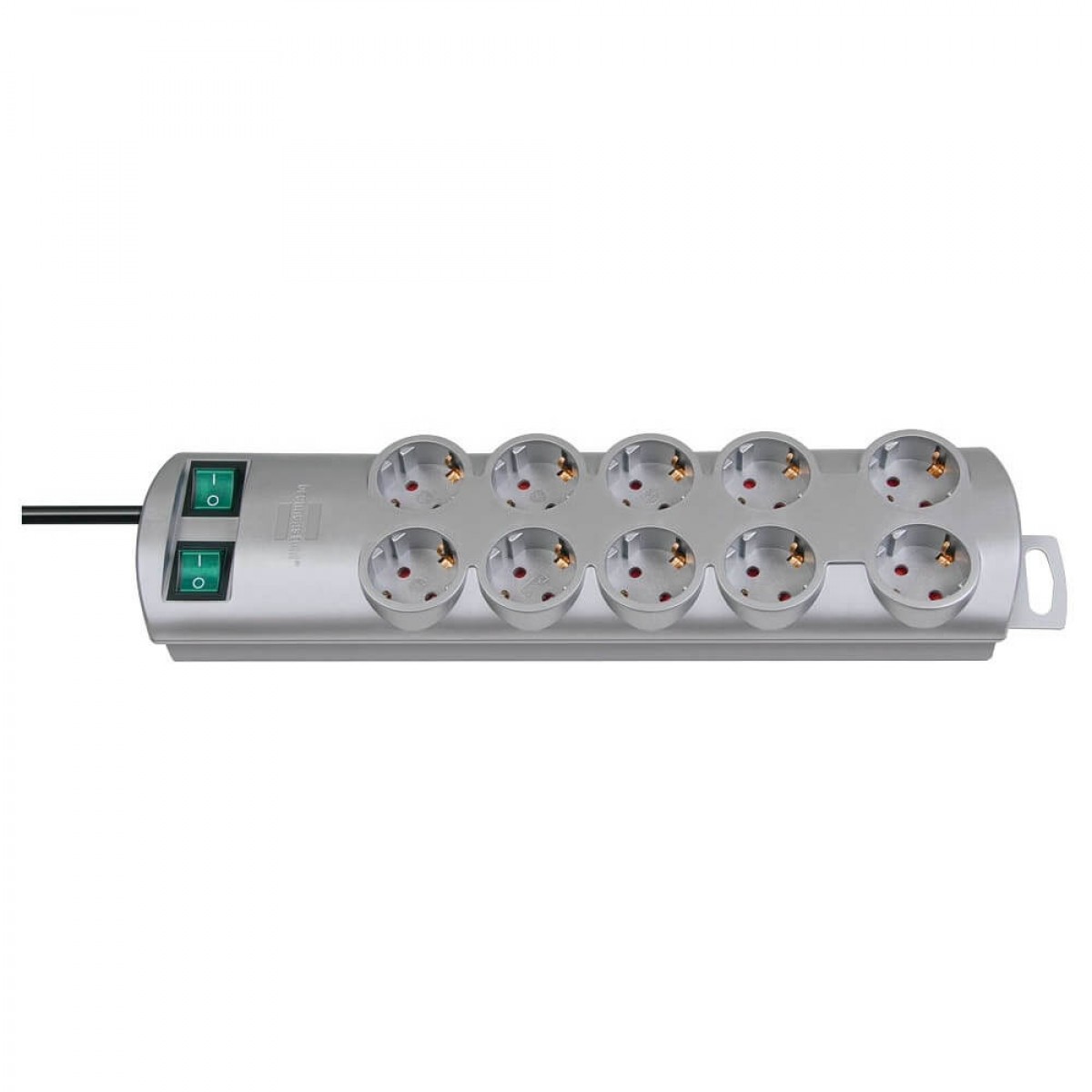 Brennenstuhl Primera-Line, 10 Way Power Strip with 2 Switches for 5 Sockets and 2 m Cable Silver