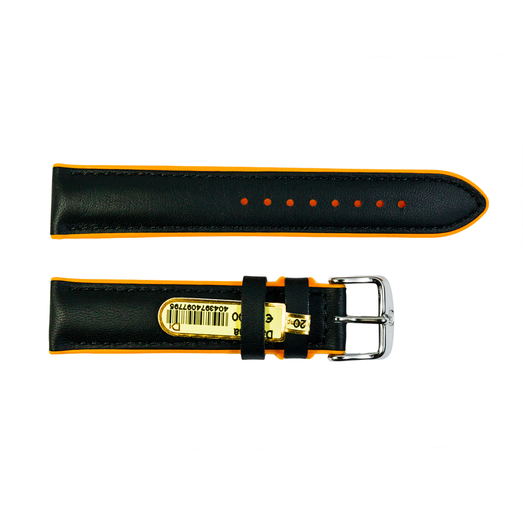 Daytona silicone and leather watch strap in black and orange 20mm