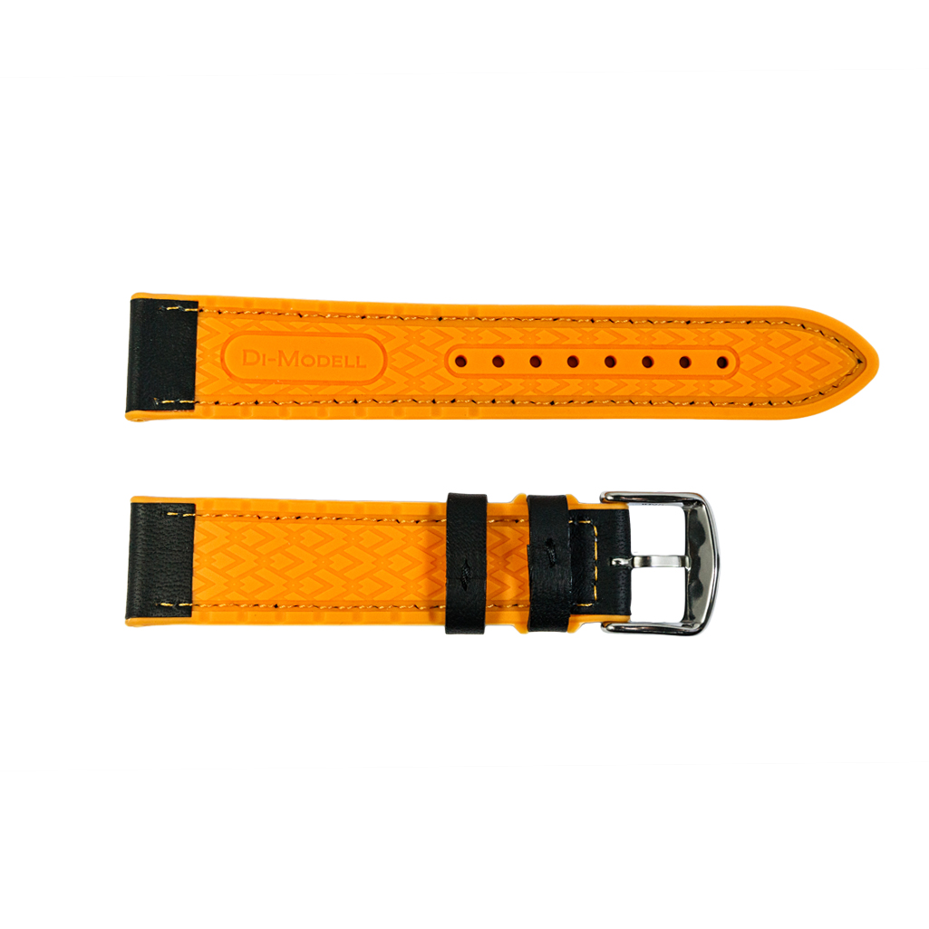 Daytona silicone and leather watch strap in black and orange 20mm - Image 2