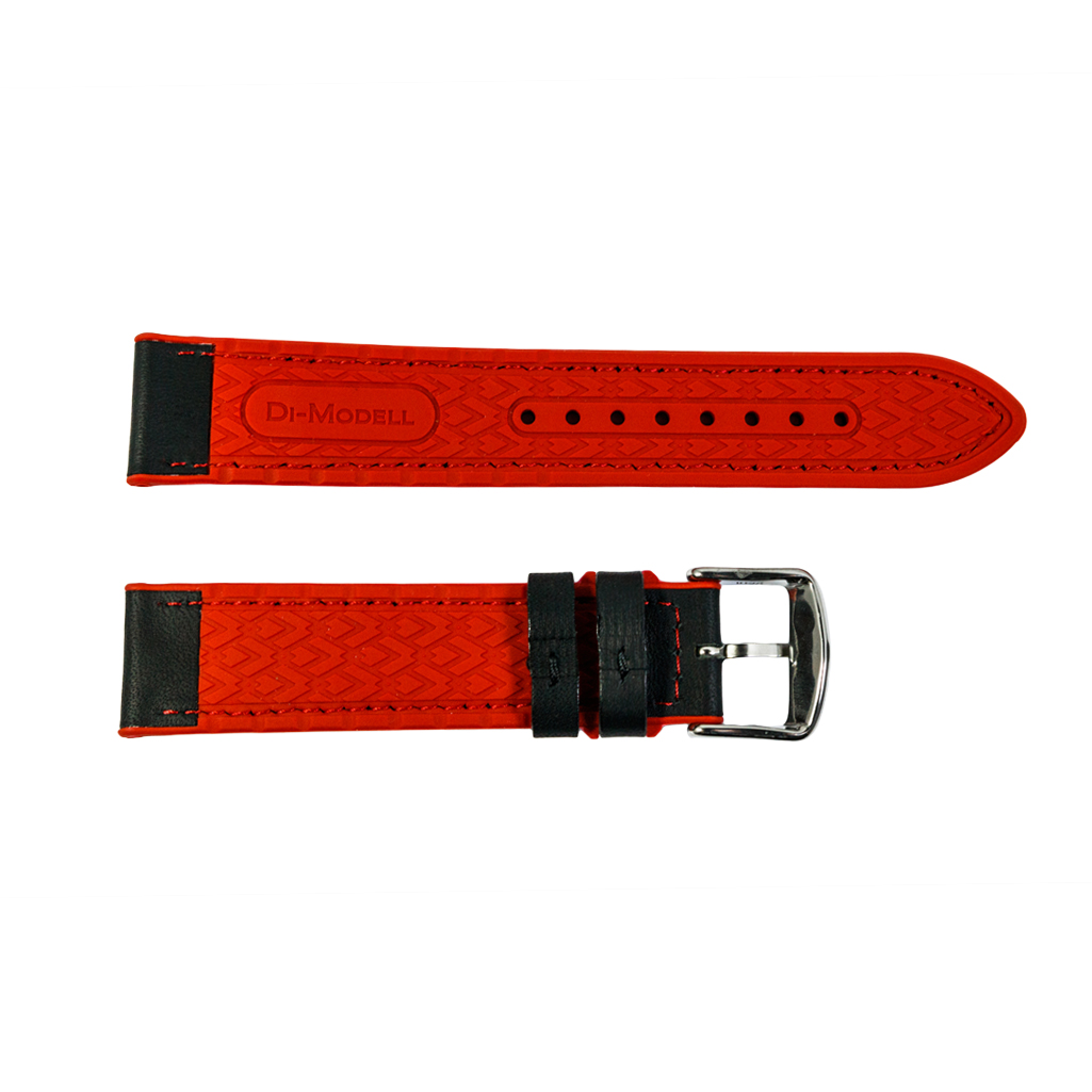 Daytona silicone and leather watch strap in black and red 20mm - Image 2
