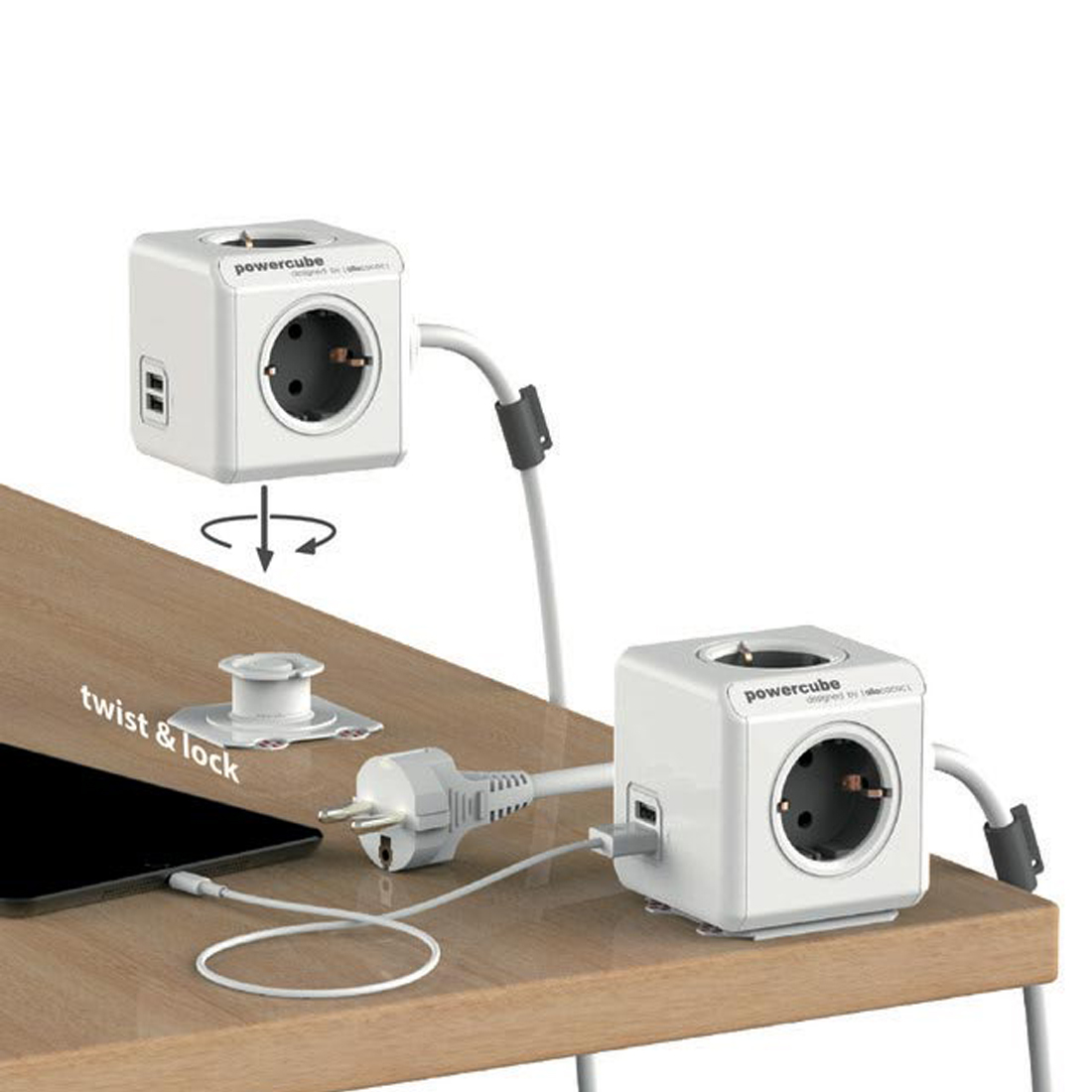 PowerCube Extended 1.50 m USB 2 Ports multiconductor plug with 6 connections 220-240 V - Image 2