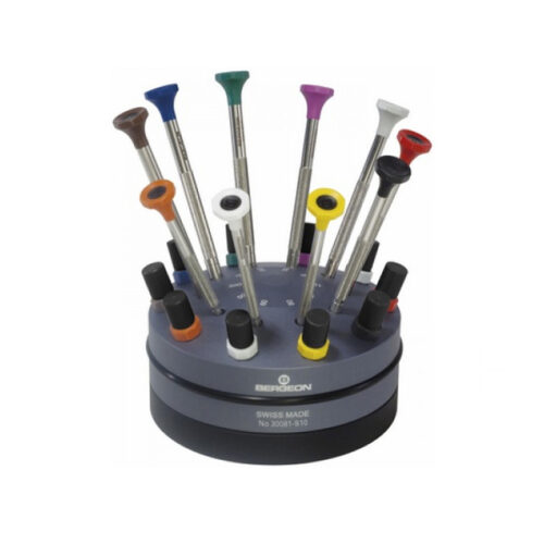 Bergeon 30081-S10 set of 10 screwdrivers on a rotating base from 0.50 to 3.00mm