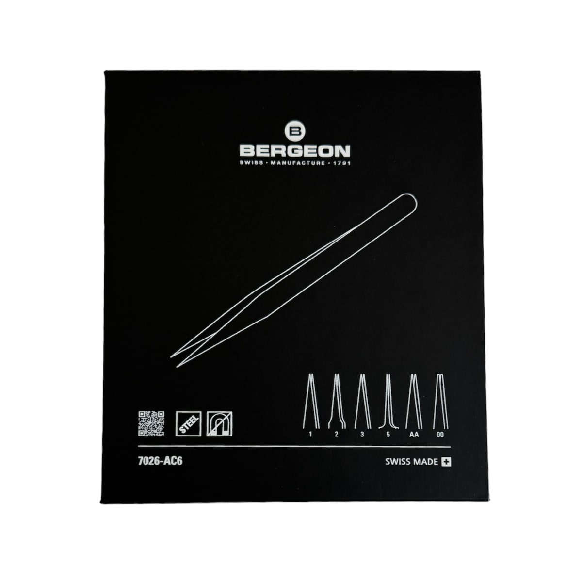 Bergeon 7026-AC6 set of 6 steel precision antimagnetic tweezers in box