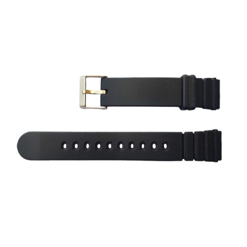 Black silicone watch strap with stainless steel buckle 19 mm