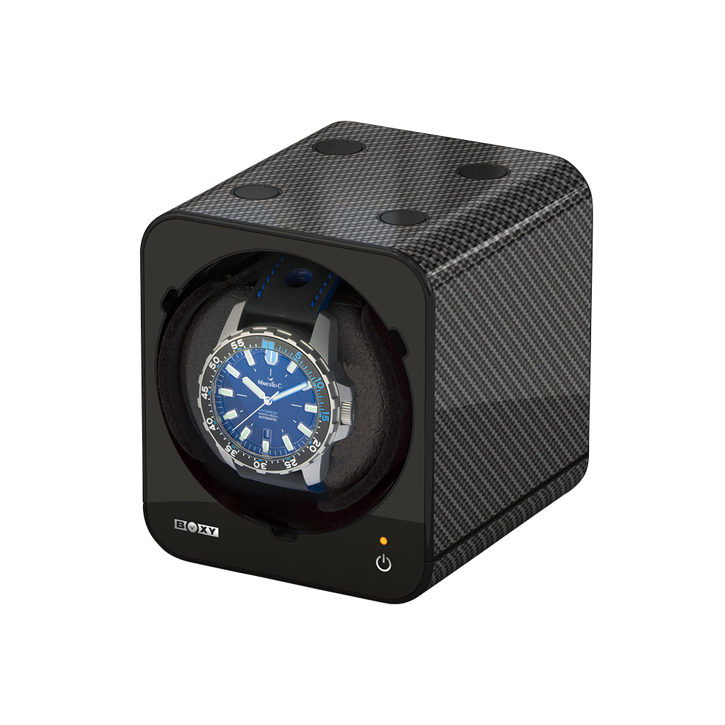 Boxy Fancy Brick carbon watch winder box for one watch combinable with adapter