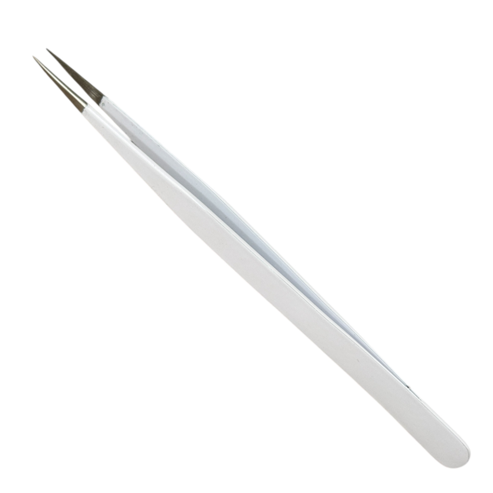 Buzzufy C16 white coated tweezer for watch parts, non-magnetic, 140mm