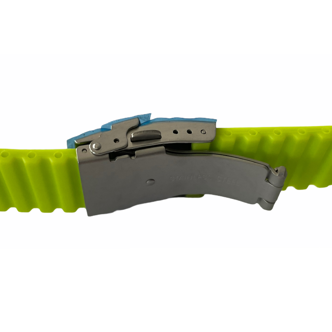 Buzzufy silicone neon green chrono watch strap with clasp 20mm - Image 2