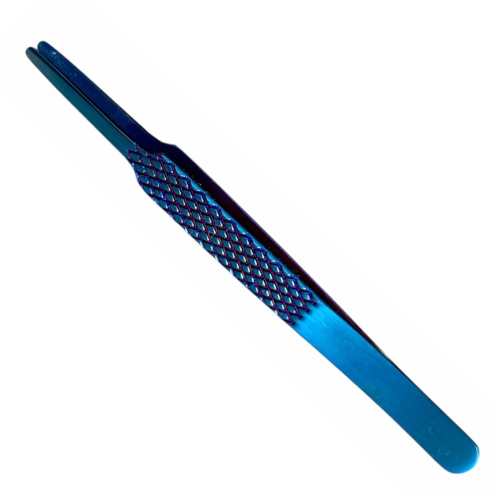 Buzzufy Z12 blue flat tip jeweler's tweezers, non-magnetic 120 mm