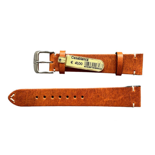 Casablanca genuine reddish brown leather watch strap with stitch 18 mm