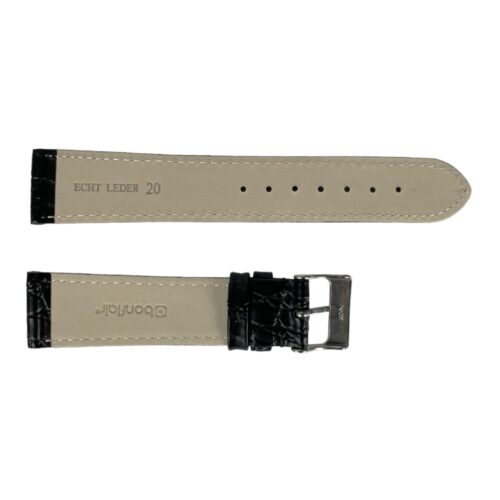 Croco pattern black leather watch strap 20 mm