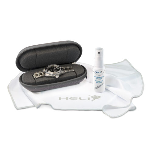 Heli watch care set with watch cloth, metal watch strap spray cleaner and watch case